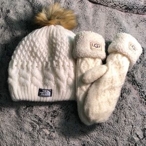 Ugg mitten and northface hat set